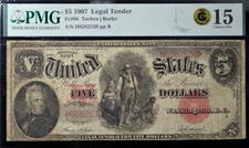 1907 $5 LEGAL TENDER Fr#88 PMG CHOICE FINE 15 POPULAR "WOODCHOPPER" NOTE GOOD