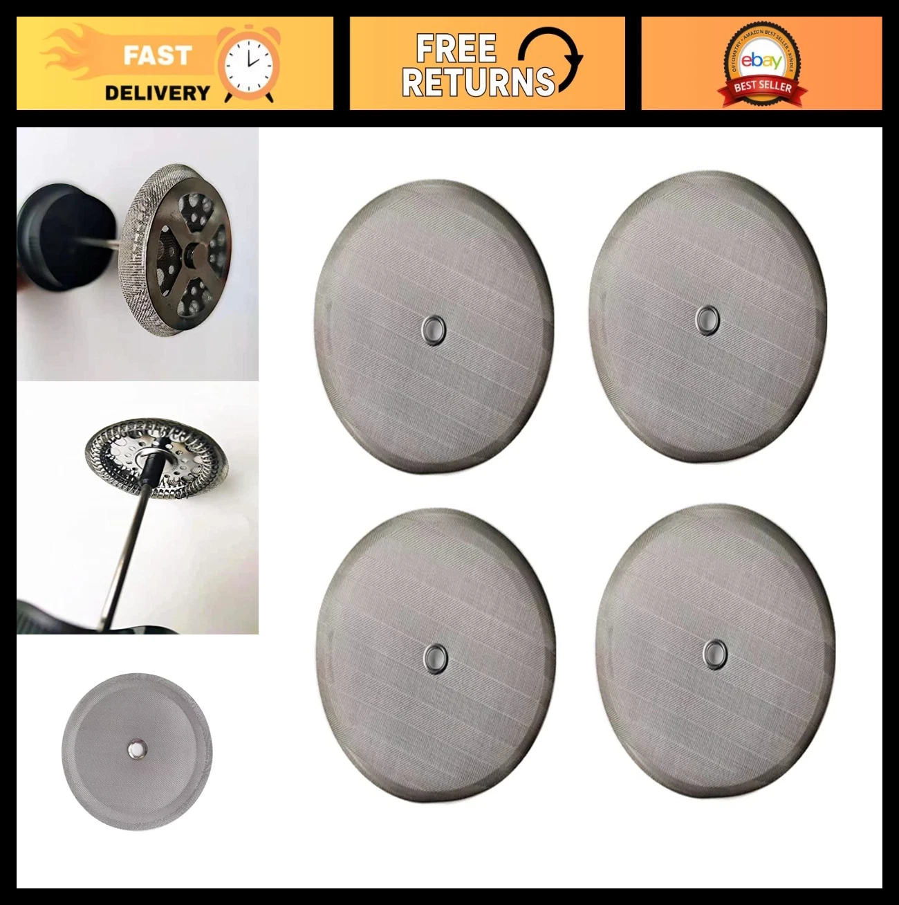 4.5" French Press Filters for 50 Oz Coffee Maker - 12 Cup Replacement Screens, 4