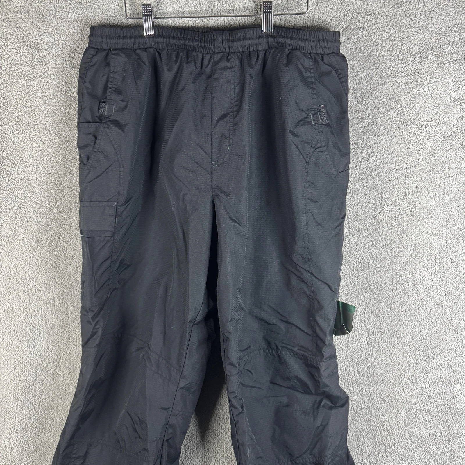 Columbia Pants Mens XL Black Nylon Rain Hiking Lined Zip Pocket Drawcord Hem