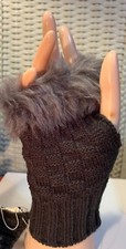 Faux Fur Fingerless Brown Wrist Hand Warmer Gloves
