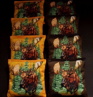 HUNTERS BEWARE MOOSE ELK  HANG IN FOREST 8ACA Regulation Cornhole Bean Bags B290
