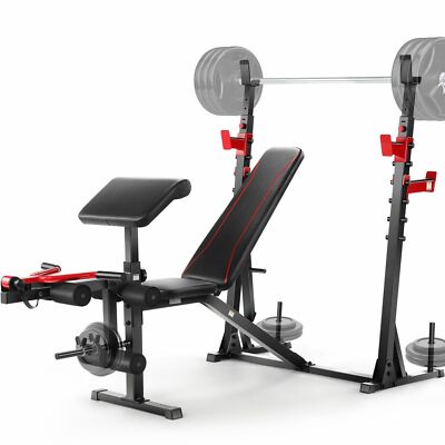 Adjustable Weight Bench 900LBS All-in One Olympic Weight Bench Set w/Squat Rack#