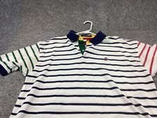 Tommy Hilfiger Polo Shirt Mens XL Blue Stripe Short Sleeve Crest Vintage