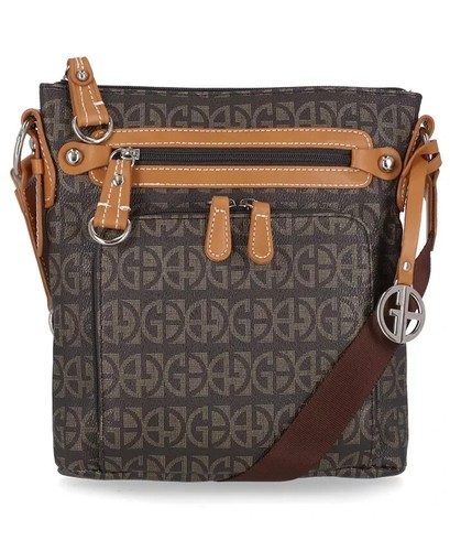 Giani Bernini Block Signature Crossbody Bag Brown Silver