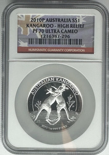 2010-P Australia KANGAROO Proof 1oz Silver "HIGH RELIEF" NGC PF70 UC