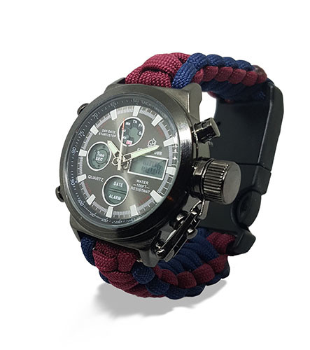 Paracord Watch in The Royal Welch Fusiliers Colours For The Strap Paracord Watch in The Royal Welch Fusiliers Colours For The Strap