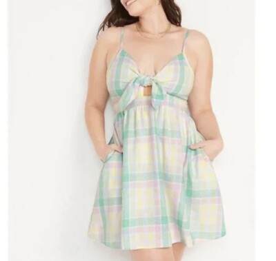 Old Navy Womens Fit Flare Tie Front Smocked Printed Mini Cami Dress 2XL |  eBay