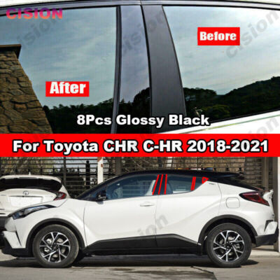 8Pcs For Toyota CHR C-HR 2018-2021 Black Window Center Pillar Post Trim Cover