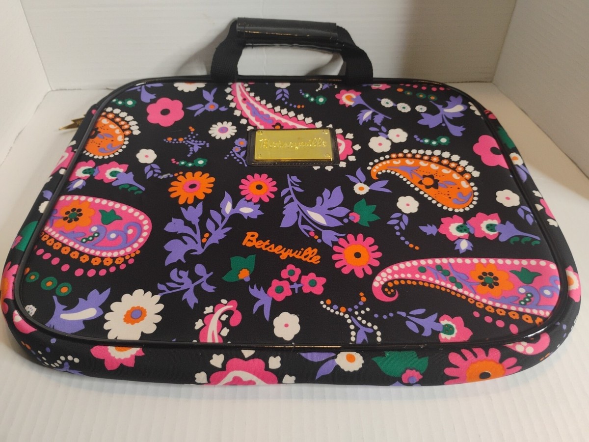 Betsey Johnson Laptop Computer Case Betseyville Black Bright Colors Very  Nice