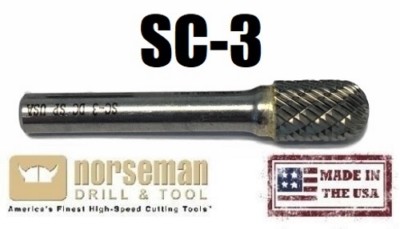 SC-3 Norseman Premium Carbide Burr Cylinder Shape Radius End Cut USA (17799)