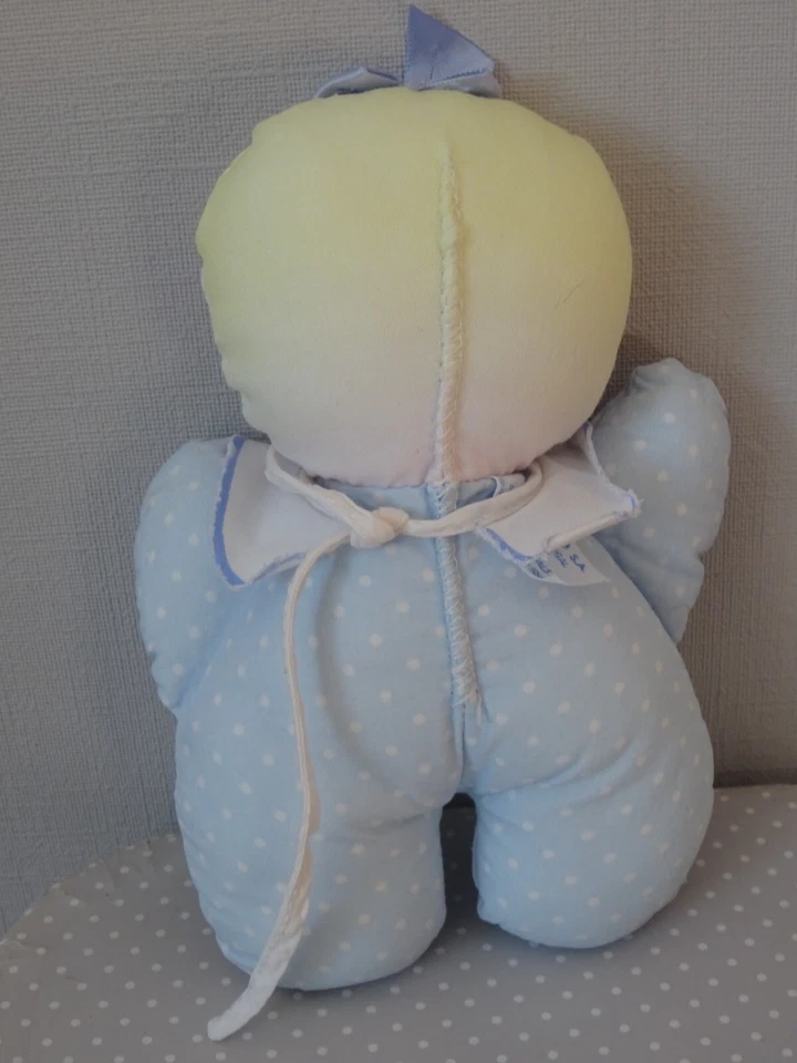 DOUDOU  POUPEE CHIFFON HOCHET COROLLE  17 CM 1992 TISSU BLEU BAVOIR BLANC - Photo 2/4