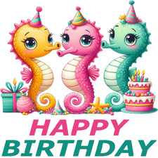 30 Custom Happy Birthday Sea Horses Personalized Address Labels