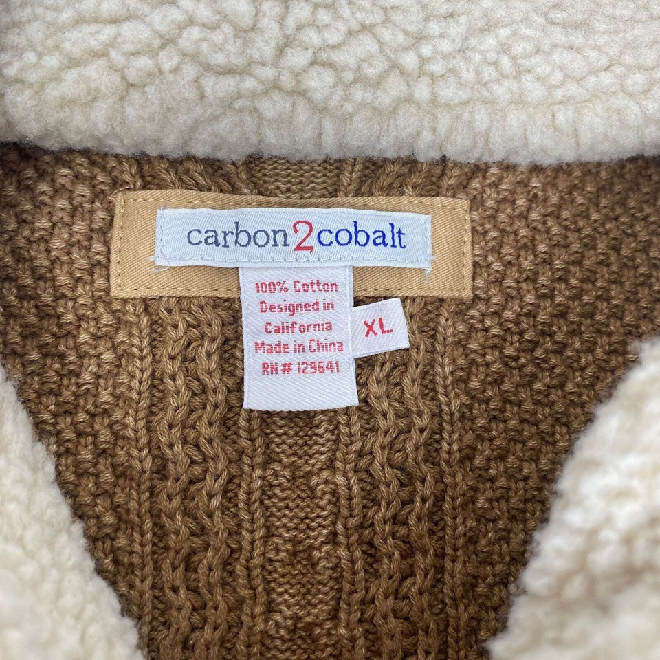 Carbon 2 Cobalt XL Brown Fisherman Cable Knit Full Zip Sherpa Collar