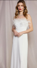 NEW Rixo Bridal Selene Feather Midi Ivory Silk DRESS SZ S L  RRP £545