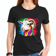 Vibrant Rainbow Goat Head  Cotton Short Sleeve T-Shirt - Bold-All-cotton