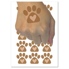 Paw Print with Heart Dog Temporary Tattoo Water Resistant Fake Body Art Set