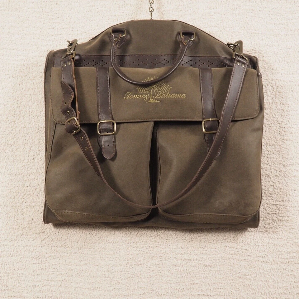Bolso de ropa Tommy Bahama vintage equipaje de negocios ribete de cuero resistente atemporal Foto 2 de 4