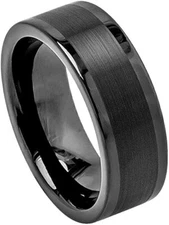 8mm Tungsten Carbide Pipe Cut Brushed Center High Polished Wedding Band Ring