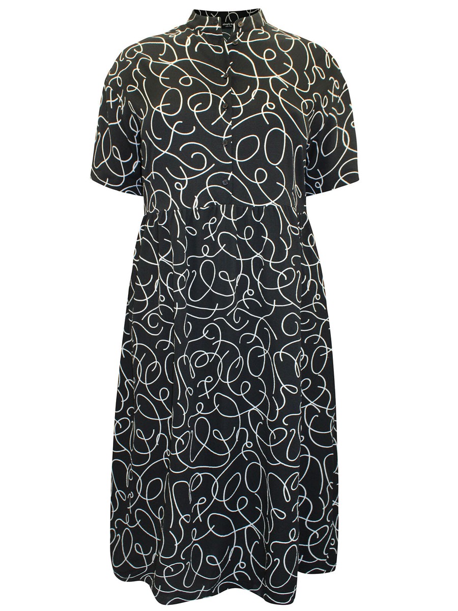 Monki Face Print Dress SimplyBe Midi Shirt Dress BLACK Mono Print