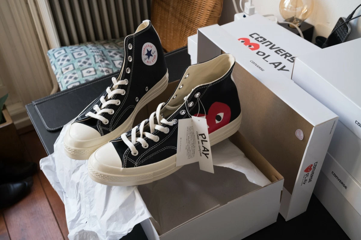 At Bopæl dæk CONVERSE PLAY COMME DES GARCONS / SIZE UK 10 EUR 44 / CHUCK 70 CDG BLACK |  eBay