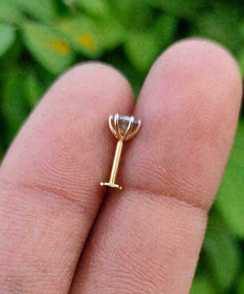 Solitaire Natural Diamond Nose Stud Piercing Nose Pin Real 14K - Main Image