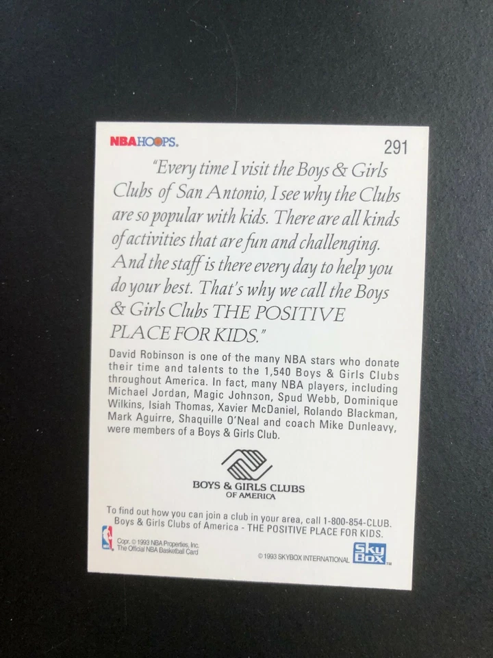 1993 DAVID ROBINSON SkyBox  # 291 a  Basketball Card. Made in USA - Image 3 of 4