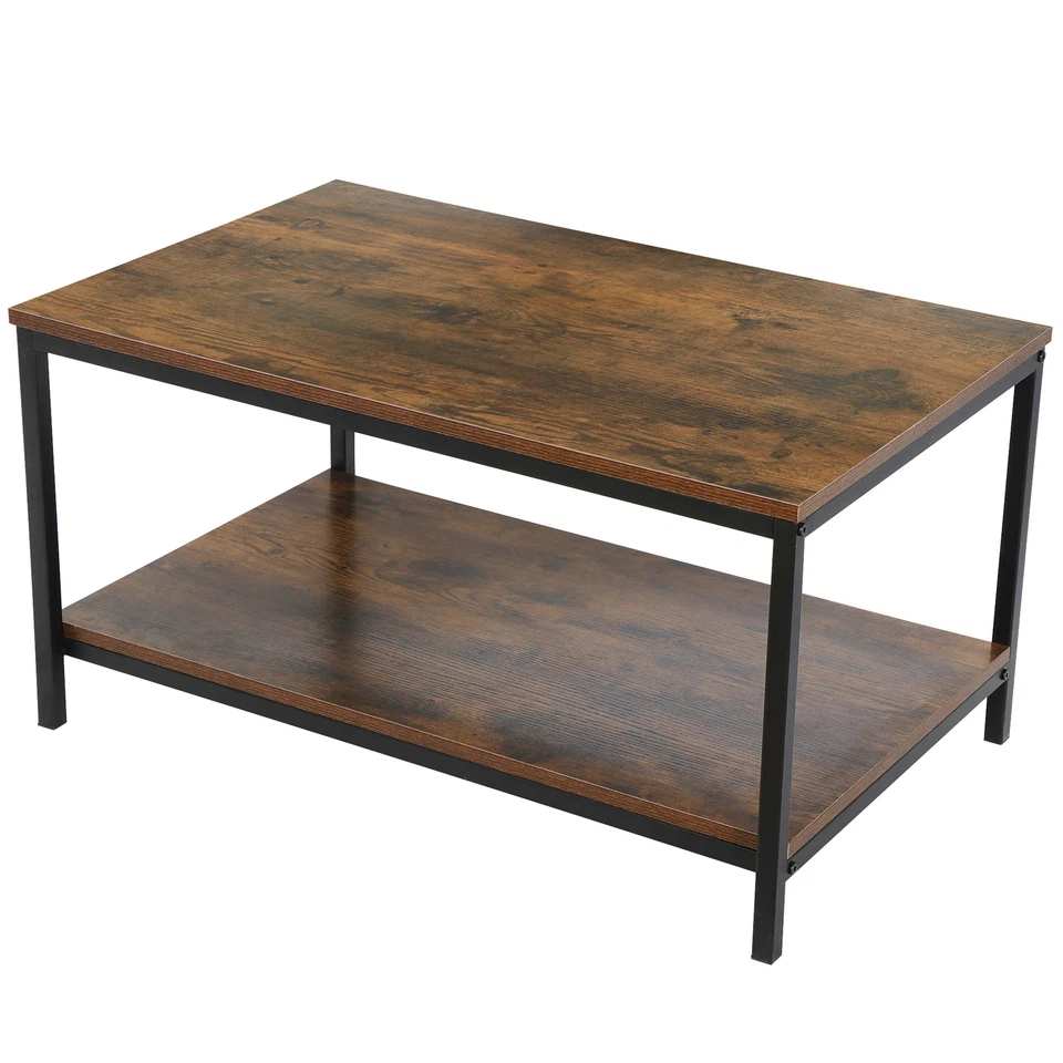 Rustic Wood Coffee Table Rectangular Coffee Table with Storage Shelf Durable 31" - Image 3 of 4