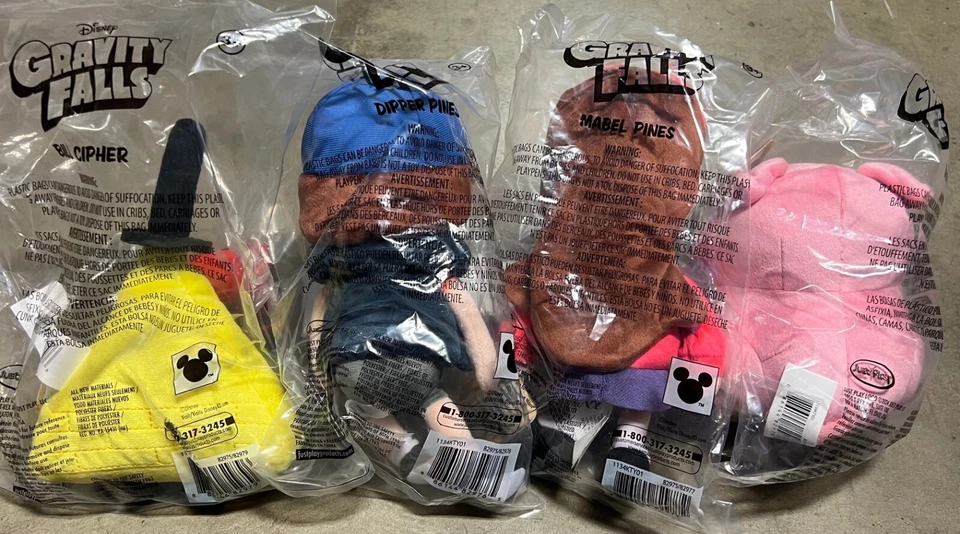 4x GRAVITY FALLS 8" PLUSH COMPLETE SET DISNEY AUTHENTIC BILL CIPHER NEW IN BAG - Image 2 of 4