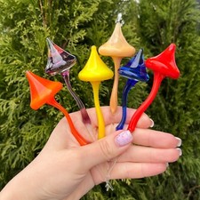 Lot de 6 figurines champignons en verre soufflé main piquets de jardin décor fée