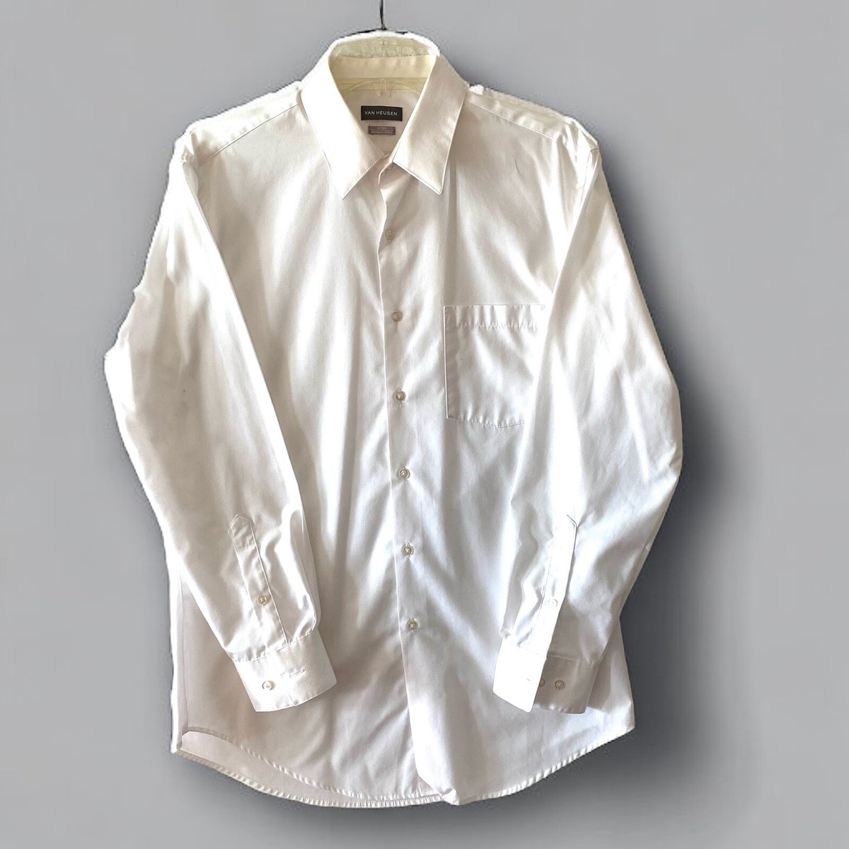 Van Heusen Mens Dress Shirt Fitted Wrinkle Free Button Up M 16 32/33 White  | eBay