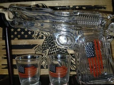 Pistol Whiskey Decanter Set 9 Oz with Two 2 Oz Glasses, New!