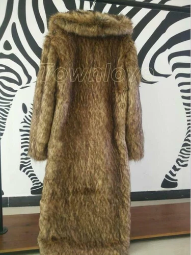 Mens Furry Faux Fox Fur Winter Warm Long Thick Outwear Coat Parka Luxury Jackets - Picture 5 of 11