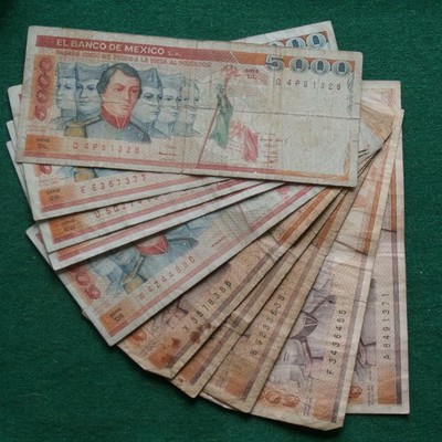 2 types Notes Banco de Mexico 5000 pesos red & brown used lot of 10 Fine | eBay