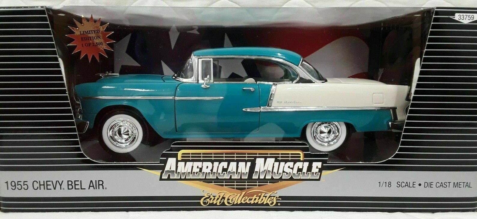 BEL AIR 1955 CHEVY BLUE / WHITE CHEVROLET 1/18 DIECAST CAR ERTL AM  MUSCLE#33759