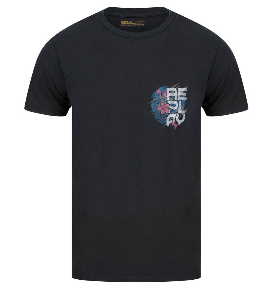 送料込★REPLAY★M3040.000.23814NTシャツ Replay Mens T-Shirt Japan & Hawaii Print Crew Neck Cotton