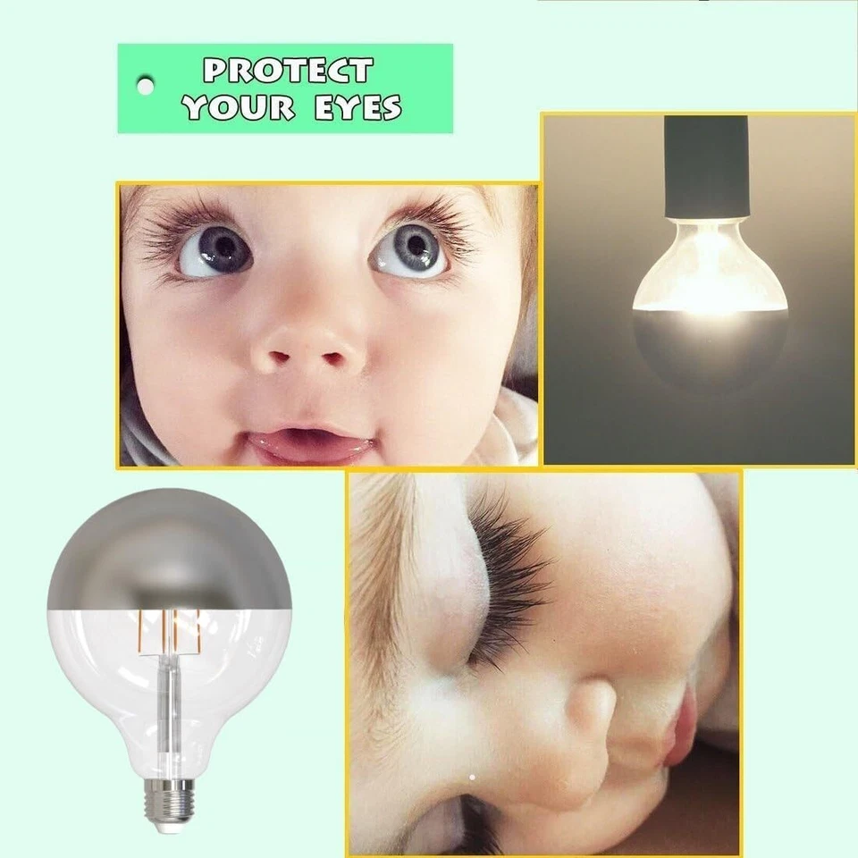 4Pack LED Round Half Chrome Globe Light Bulb G40, 2700K, 6W(60W), E26, 500LM - Image 2 of 4