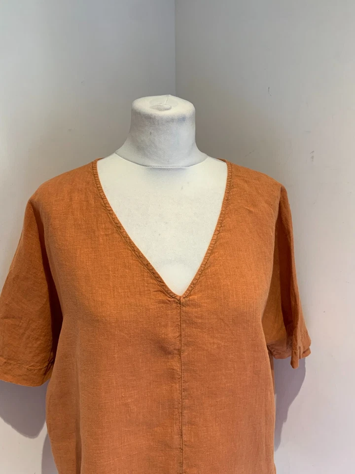 OSKA boxy top blouse Size 2 UK 12 14 VGC oversize washed orange casual linen - Image 2 of 4