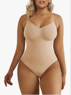 ShaperX sz S/M Beige Thong Shapewear Shape Tummy Control Sculpting NEW 
