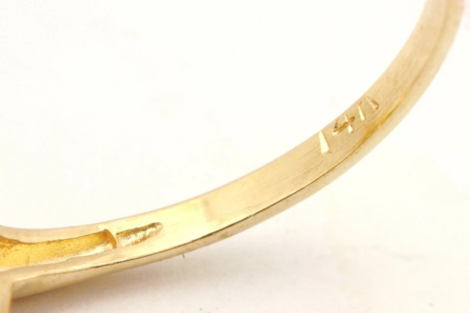 14k yellow gold three stone ring diamond golden sapphire size 7.5 3.46g vintage Foto 4 de 4