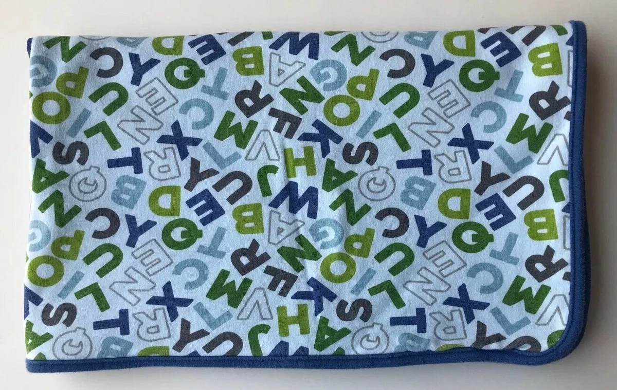 Dwell Studio Target Baby Receiving Blanket Blue Green Letters Cotton VGUC