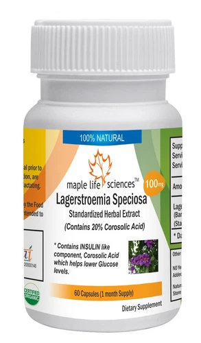 Lagerstroemia Speciosa Extract Capsules  20% Corosolic Acid  Pure Banaba Leaf PE