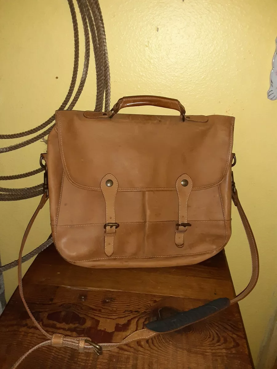 Vintage 90s Eddie Bauer tan leather Messenger Laptop Crossbody Bag