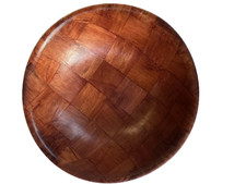 Vintage Wooden Basket Weave 10” Serving Bowl – Rustic Parquet Design