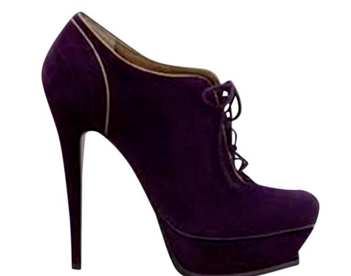 Stivali Yves Saint Laurent Tribute scamosciati stringati plateau nuovi con scatola magenta viola 38