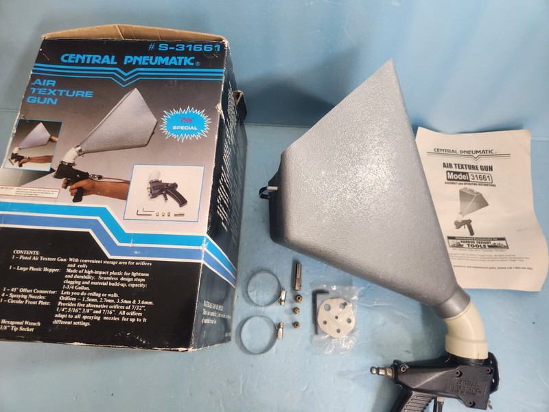 Central Pneumatic # S-31661 Air Texture Gun In Original Box - Used One Time Only