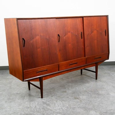 Mid Century Danish Modern Credenza Highboard Bar Sideboard Denmark Teak Drawers