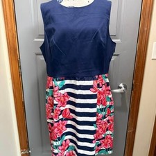 Vineyard vines- navy white stripe, pink floral sleeveless dress (size 16)