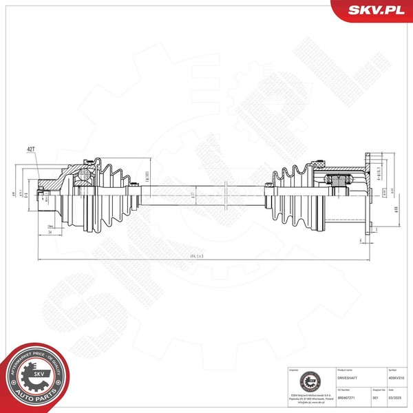 Antriebswelle Esen SKV 40SKV310 FüR Audi Q5 8RB Van TDI Quattro Tfsi-image