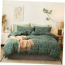Jersey Knit Cotton Duvet Cover Queen Green Queen 90"x90" Boho Floral 21