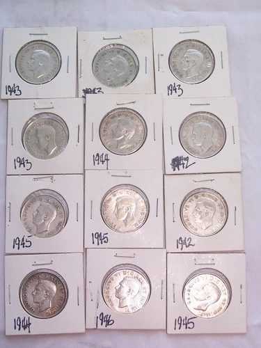 12 - 1940s CANADIAN SILVER HALF DOLLARS